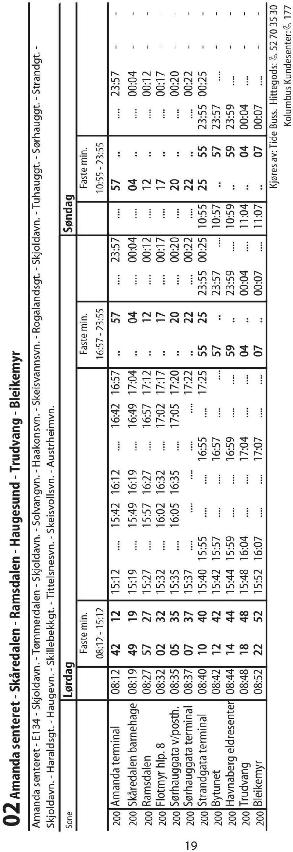 Faste min. Faste min. 08:12-15:12 16:57-23:55 10:55-23:55 200 Amanda terminal 08:12 42 12 15:12... 15:42 16:12... 16:42 16:57.. 57... 23:57... 57..... 23:57 - - 200 Skåredalen barnehage 08:19 49 19 15:19.