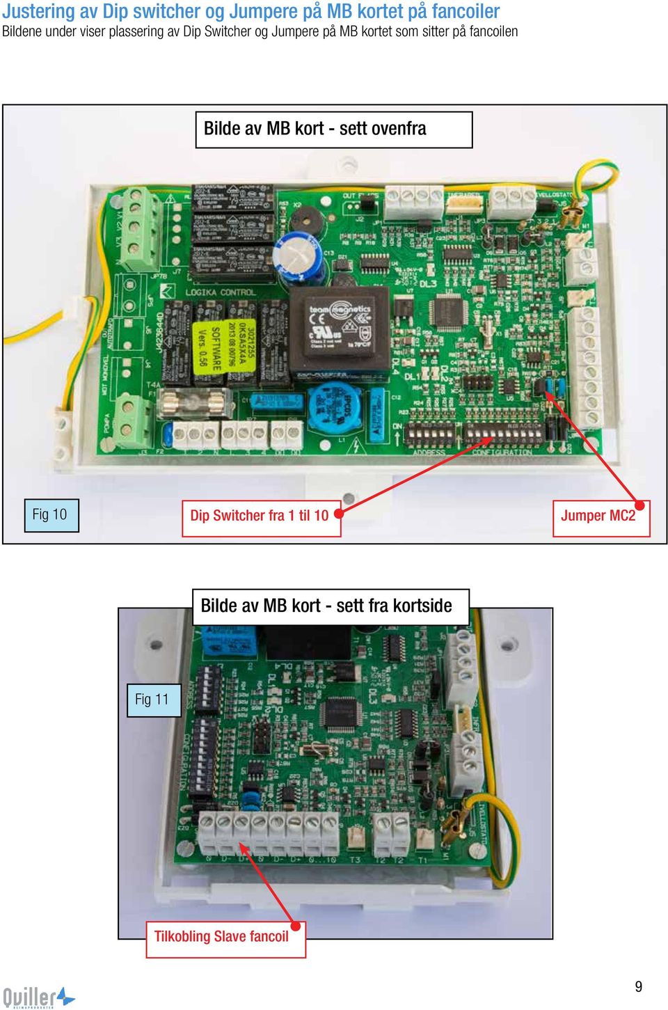 på fancoilen Bilde av MB kort - sett ovenfra Fig 10 Dip Switcher fra 1 til