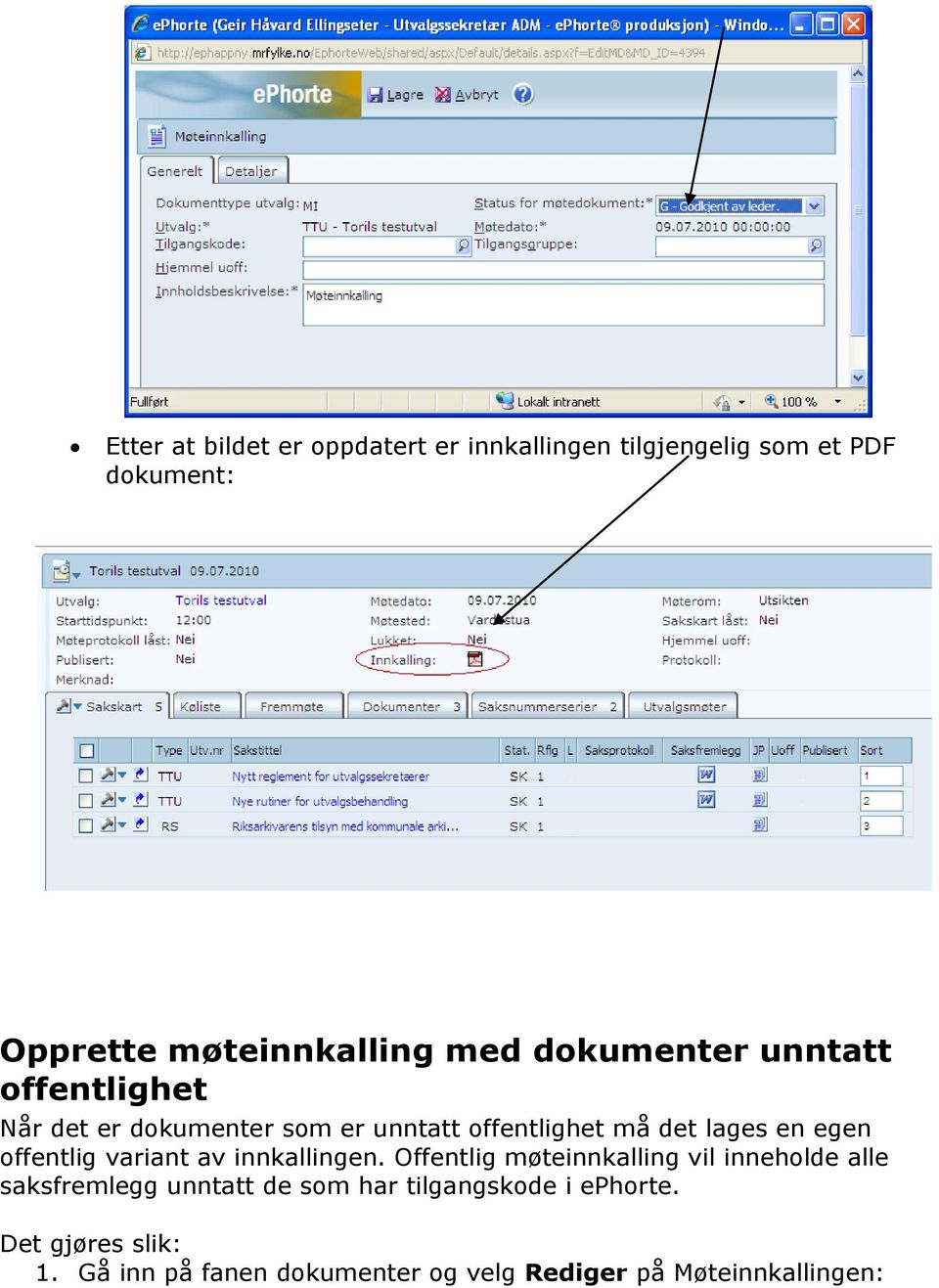 offentlig variant av innkallingen.