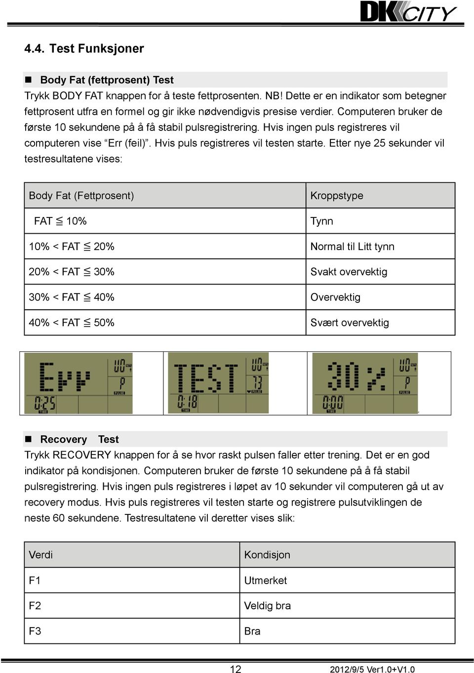 Hvis ingen puls registreres vil computeren vise Err (feil). Hvis puls registreres vil testen starte.