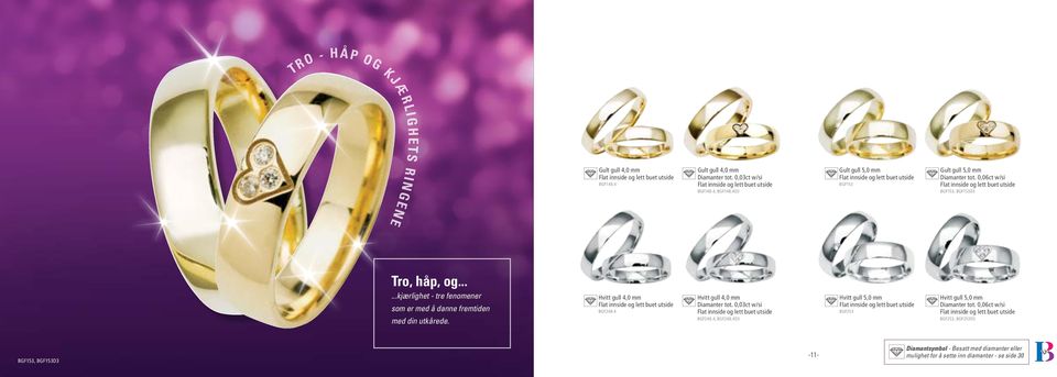 .....kjærlighet - tre fenomener som er med å danne fremtiden med din utkårede. Hvitt gull 4,0 mm BGF248.4 Hvitt gull 4,0 mm Diamanter tot.