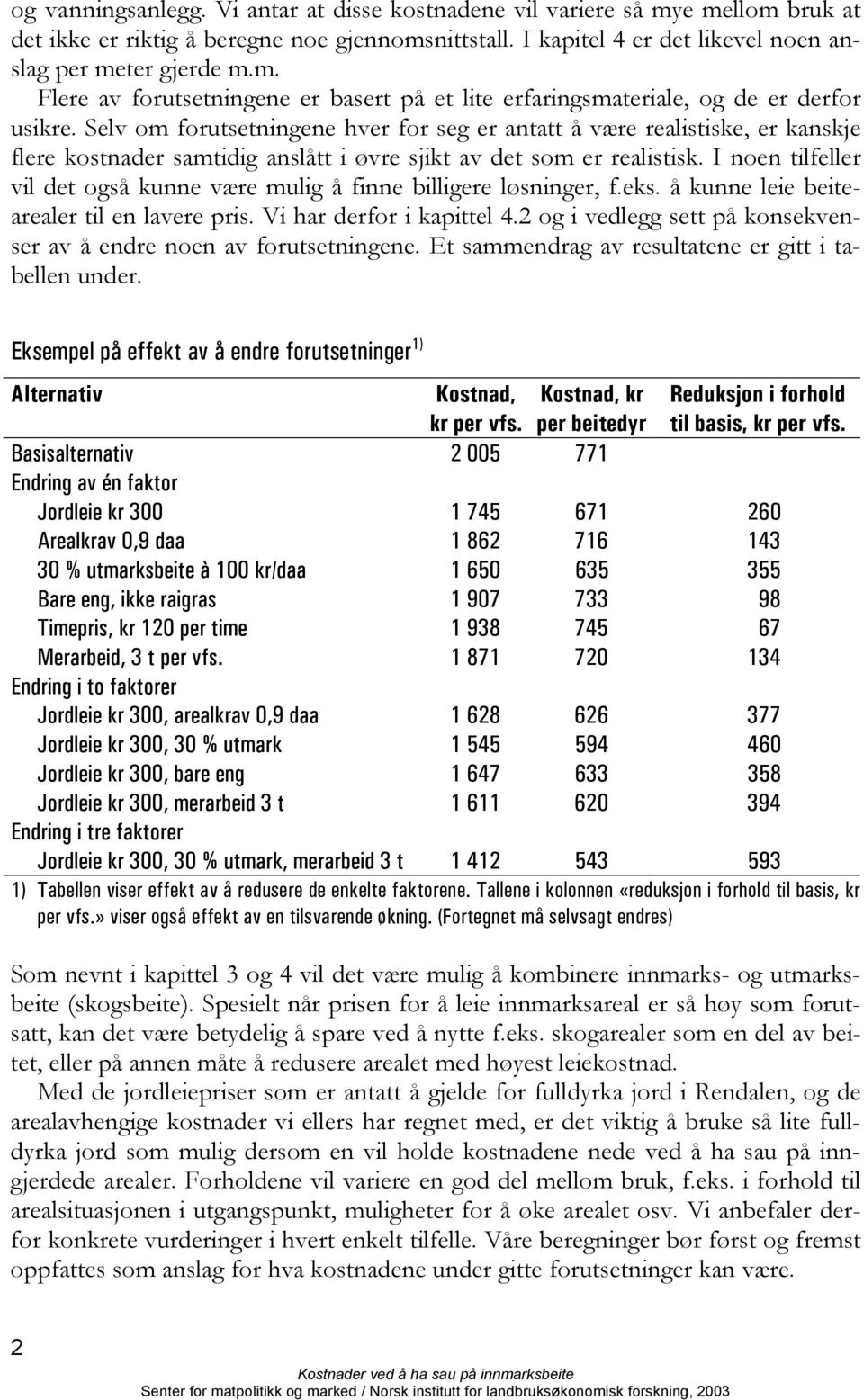 I noen tilfeller vil det også kunne være mulig å finne billigere løsninger, f.eks. å kunne leie beitearealer til en lavere pris. Vi har derfor i kapittel 4.