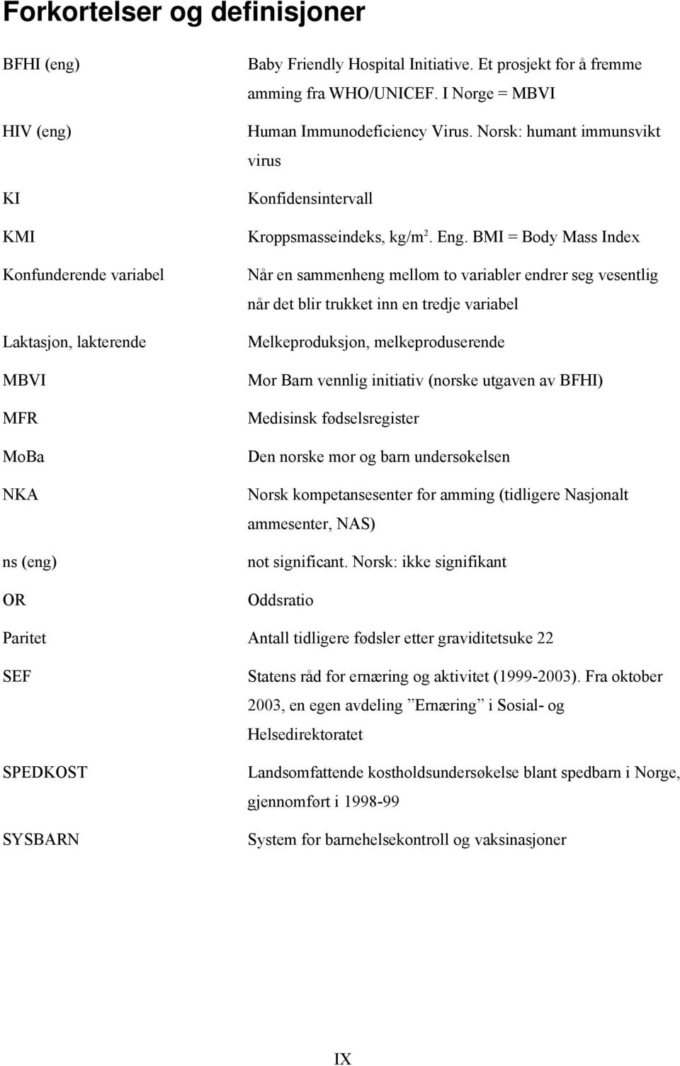 BMI = Body Mass Index Når en sammenheng mellom to variabler endrer seg vesentlig når det blir trukket inn en tredje variabel Melkeproduksjon, melkeproduserende Mor Barn vennlig initiativ (norske