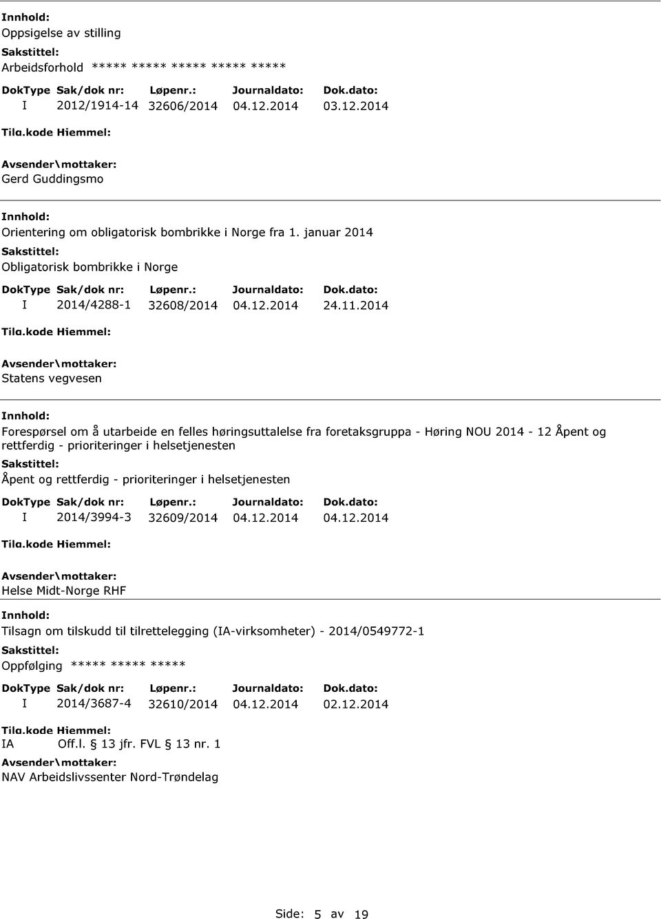 2014 Statens vegvesen Forespørsel om å utarbeide en felles høringsuttalelse fra foretaksgruppa - Høring NO 2014-12 Åpent og rettferdig - prioriteringer i helsetjenesten