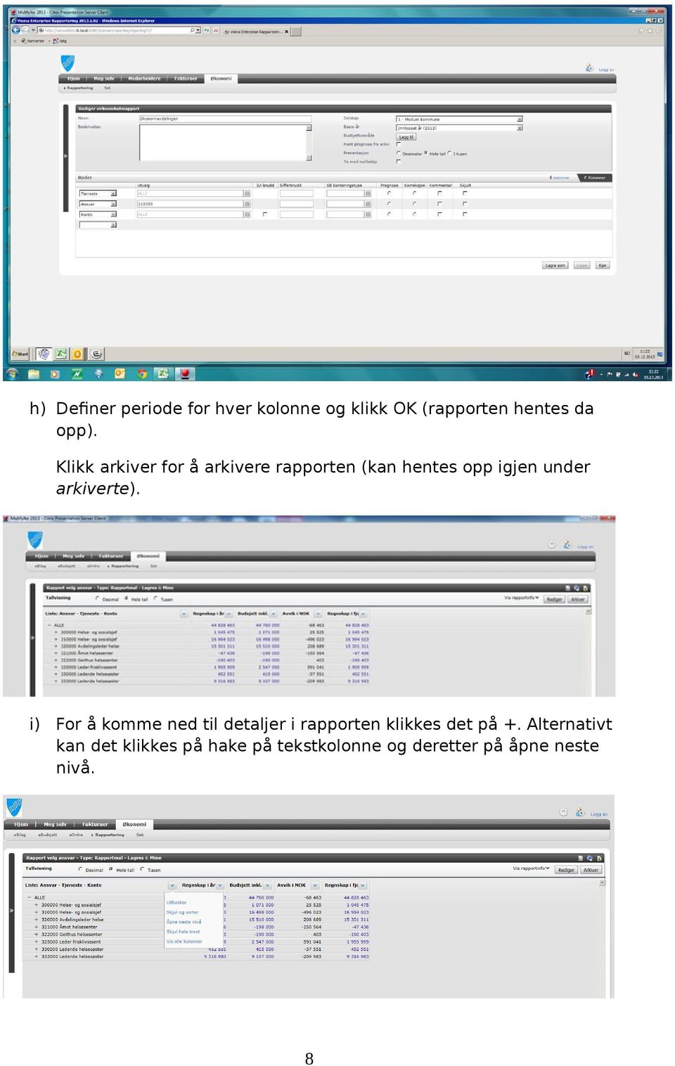 arkiverte). i) For å komme ned til detaljer i rapporten klikkes det på +.