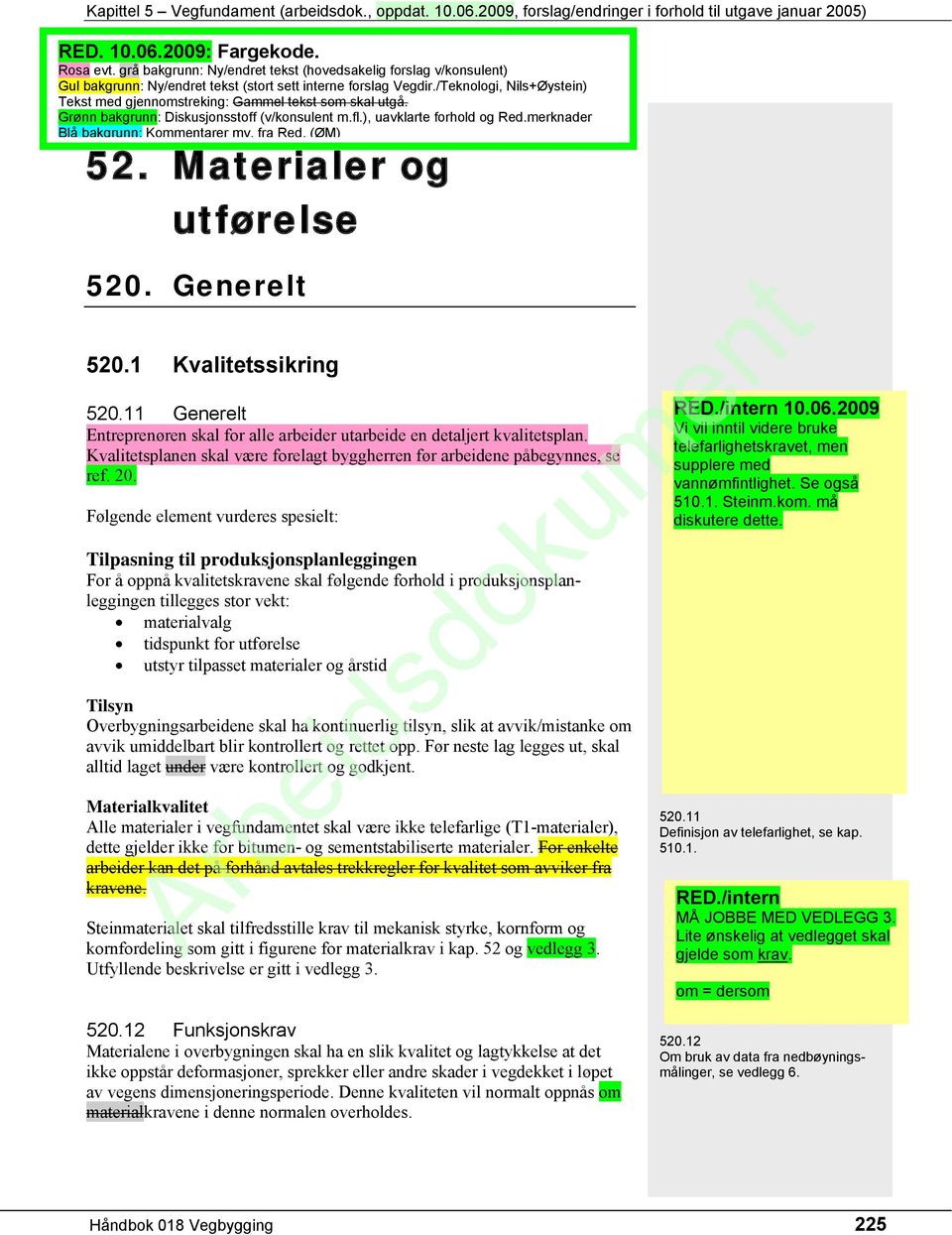 fra Red. (ØM) 52. Materialer og utførelse 520. Generelt 520.1 Kvalitetssikring 520.11 Generelt Entreprenøren skal for alle arbeider utarbeide en detaljert kvalitetsplan.