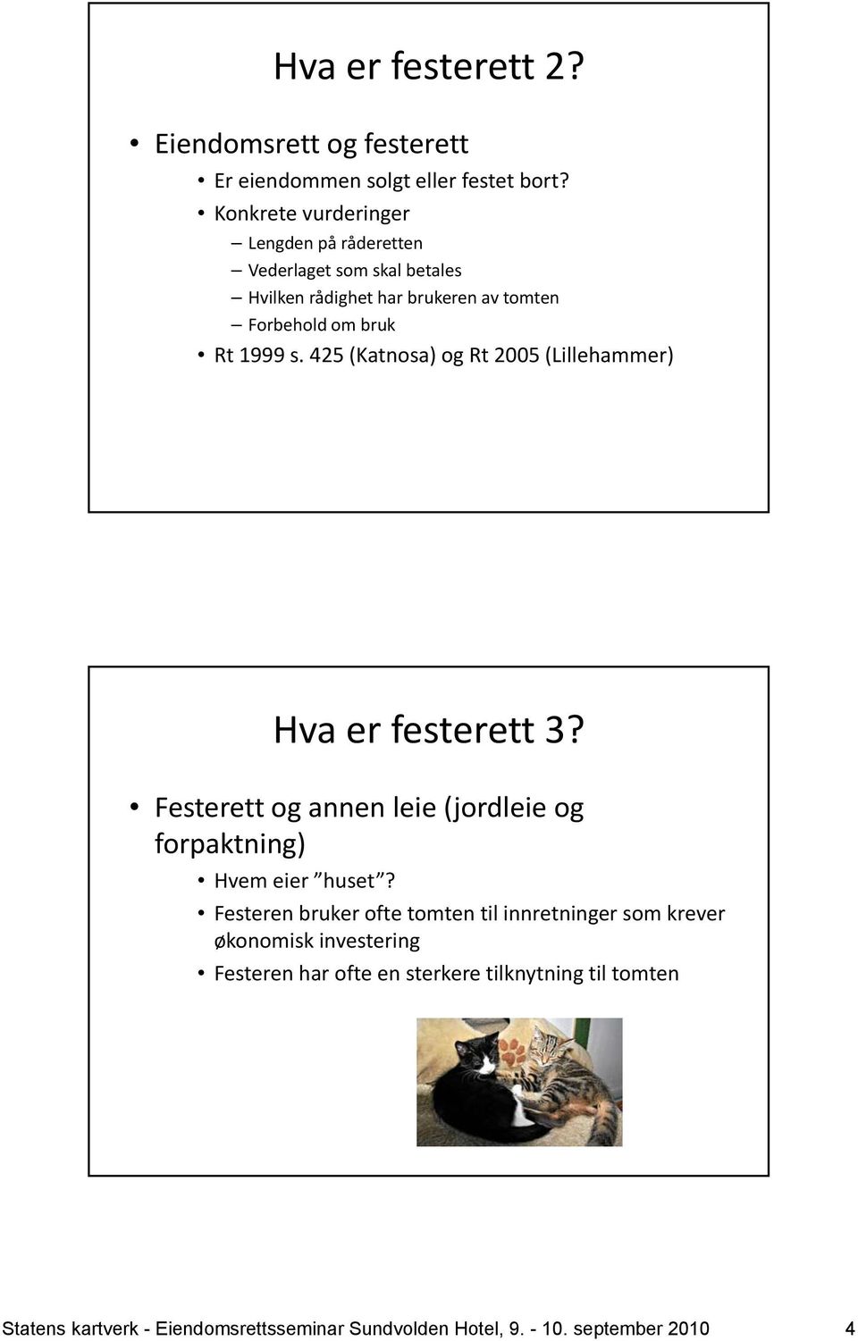 425 (Katnosa) og Rt 2005 (Lillehammer) Hva er festerett 3? Festerett og annen leie (jordleie og forpaktning) Hvem eier huset?