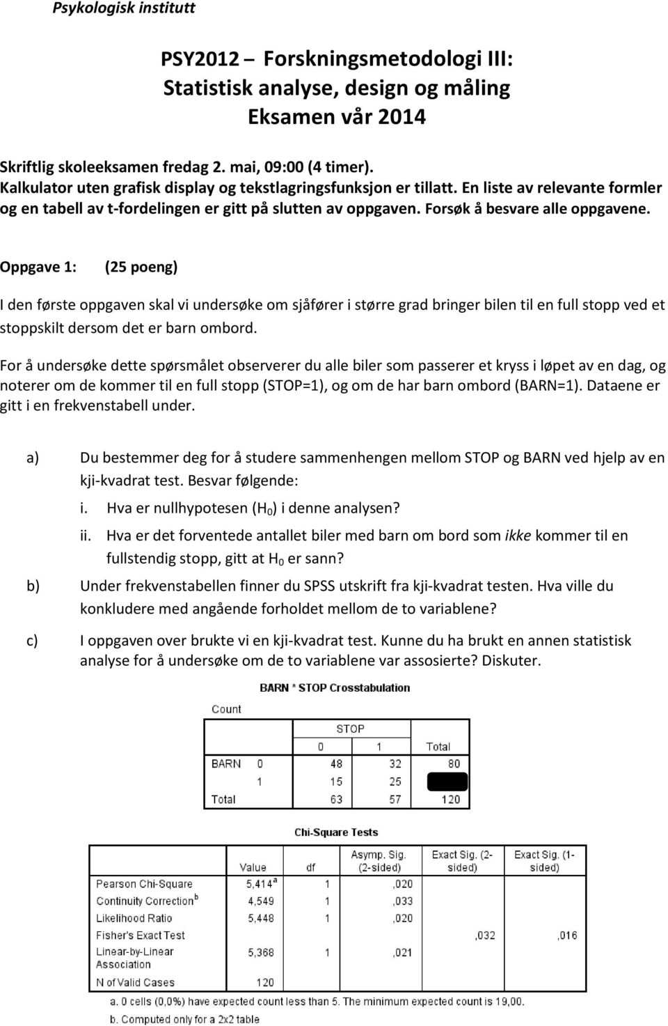 Oppgave 1: (25 poeng) I den første oppgaven skal vi undersøke om sjåfører i større grad bringer bilen til en full stopp ved et stoppskilt dersom det er barn ombord.