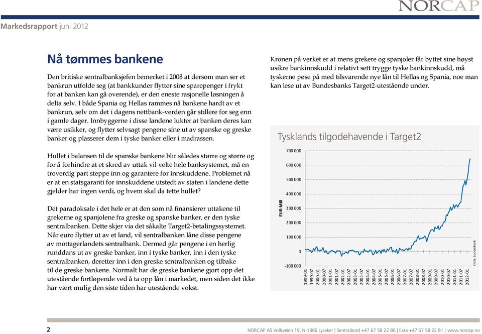 Innbyggerne i disse landene lukter at banken deres kan være usikker, og flytter selvsagt pengene sine ut av spanske og greske banker og plasserer dem i tyske banker eller i madrassen.