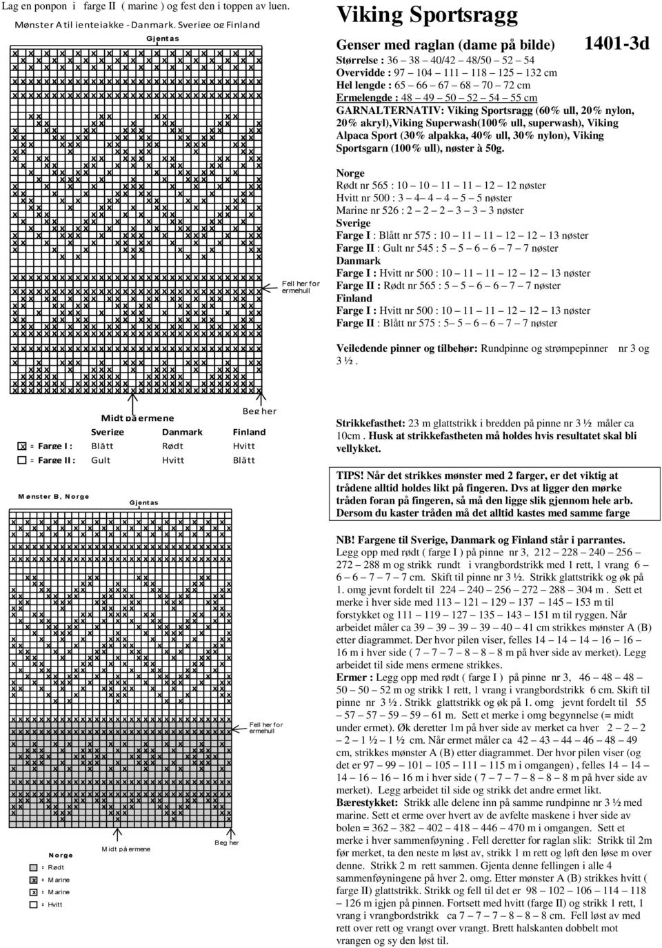 er B, N o rg e Gjent as Fell her for ermehull N o rg e = Rødt = M arine = M arine = Hvitt Midt på ermene Beg her Viking Sportsragg Genser med raglan (dame på bilde) 1401-3d Størrelse : 36 38 40/42