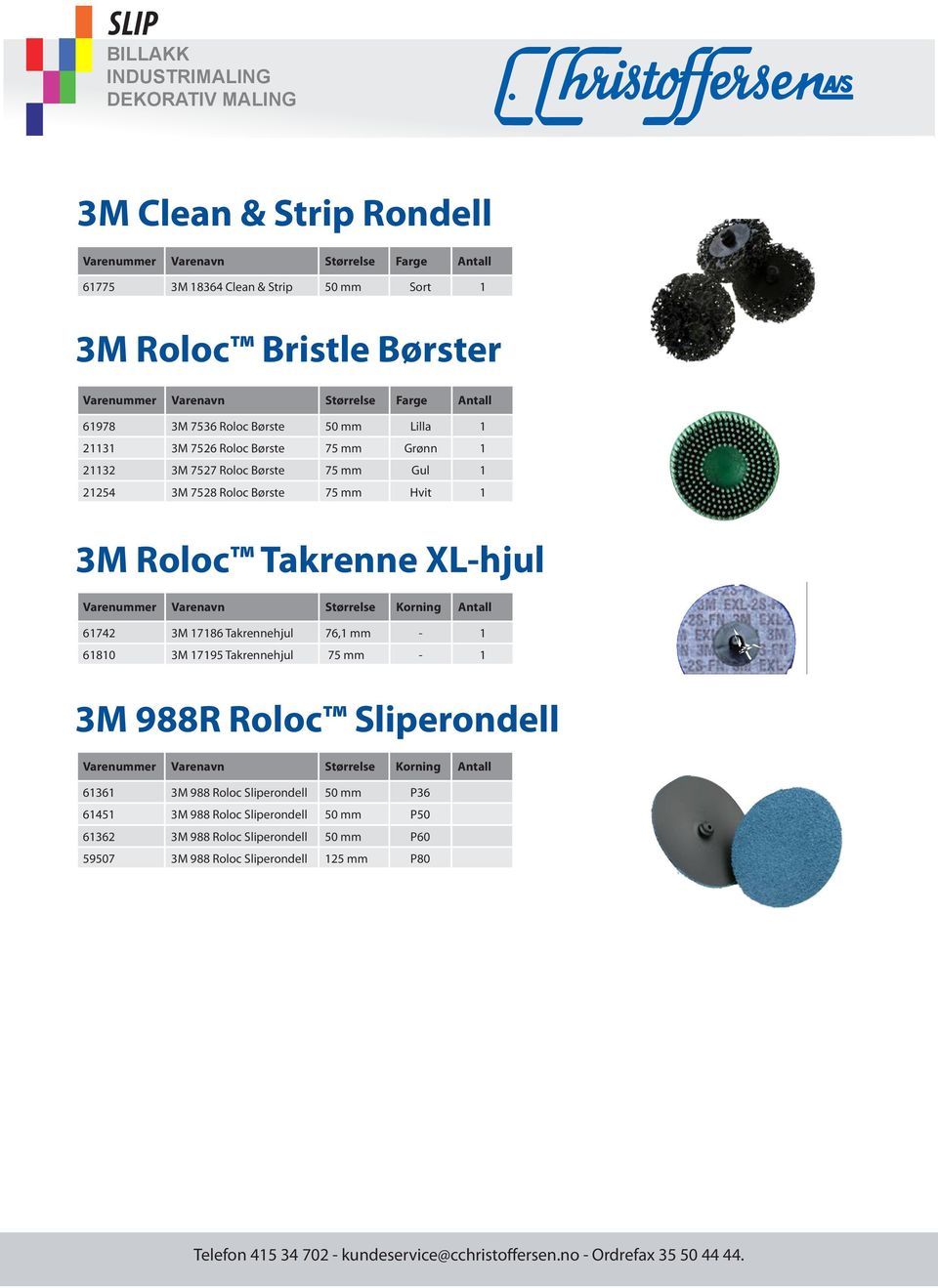 Roloc Børste 75 mm Hvit 1 3M Roloc Takrenne XL-hjul 61742 3M 17186 Takrennehjul 76,1 mm - 1 61810 3M 17195 Takrennehjul 75 mm - 1 3M 988R Roloc Sliperondell