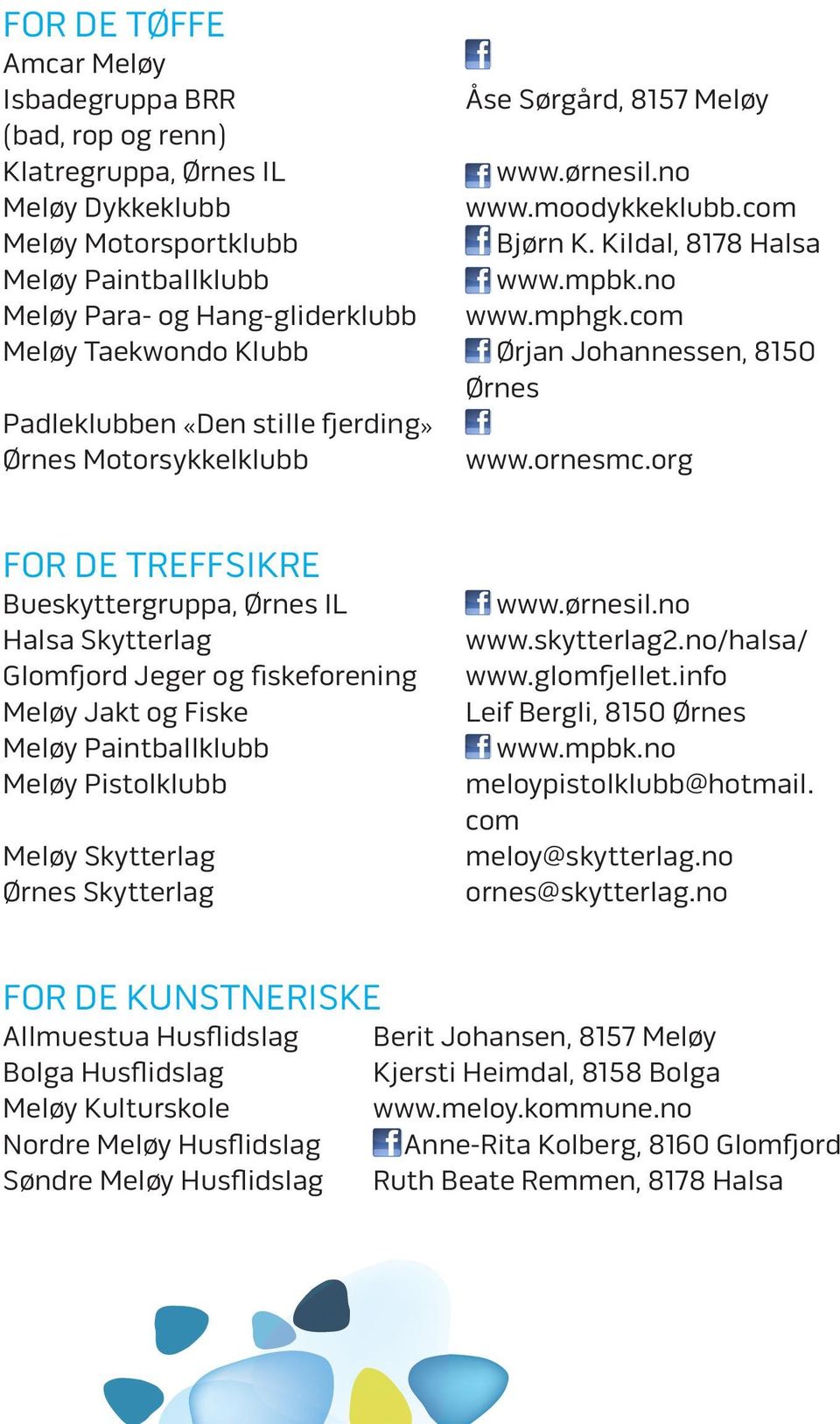 com Meløy Taekwondo Klubb Ørjan Johannessen, 8150 Ørnes Padleklubben «Den stille fjerding» Ørnes Motorsykkelklubb www.ornesmc.