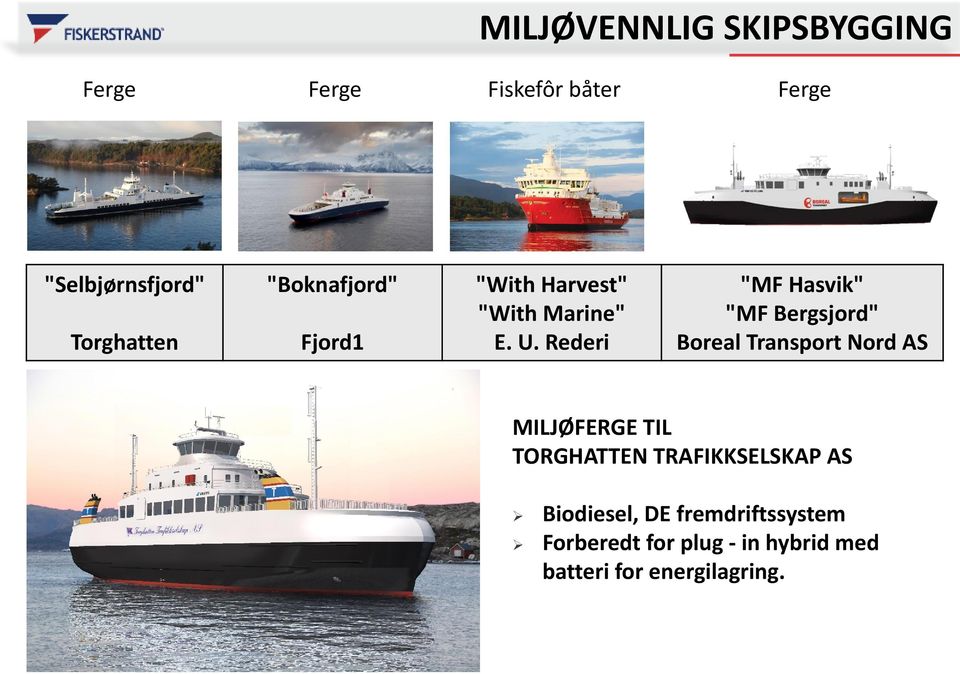 Rederi "MF Hasvik" "MF Bergsjord" Boreal Transport Nord AS MILJØFERGE TIL TORGHATTEN
