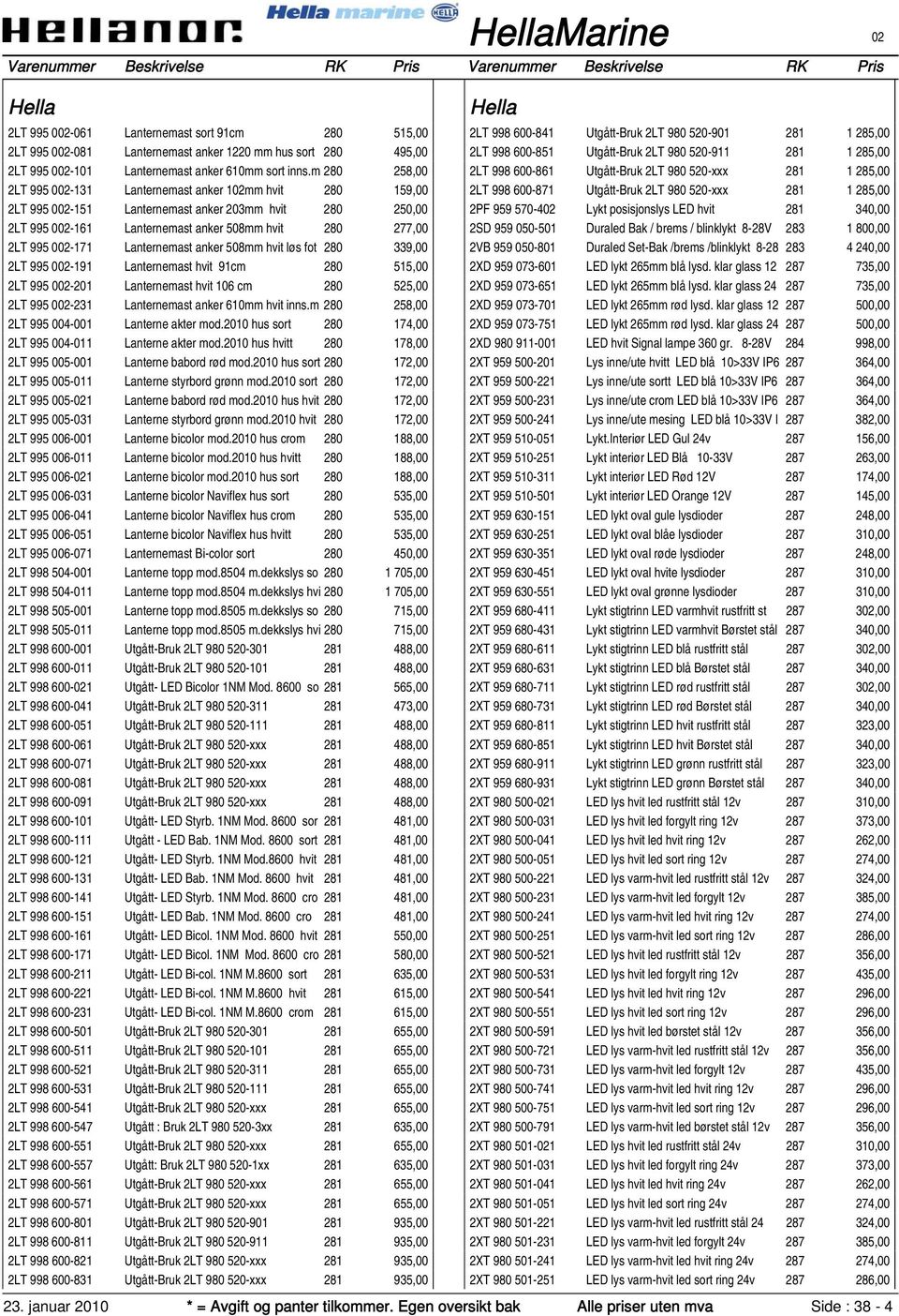 Lanternemast anker 508mm hvit løs fot 280 339,00 2LT 995 002-191 Lanternemast hvit 91cm 280 515,00 2LT 995 002-201 Lanternemast hvit 106 cm 280 525,00 2LT 995 002-231 Lanternemast anker 610mm hvit