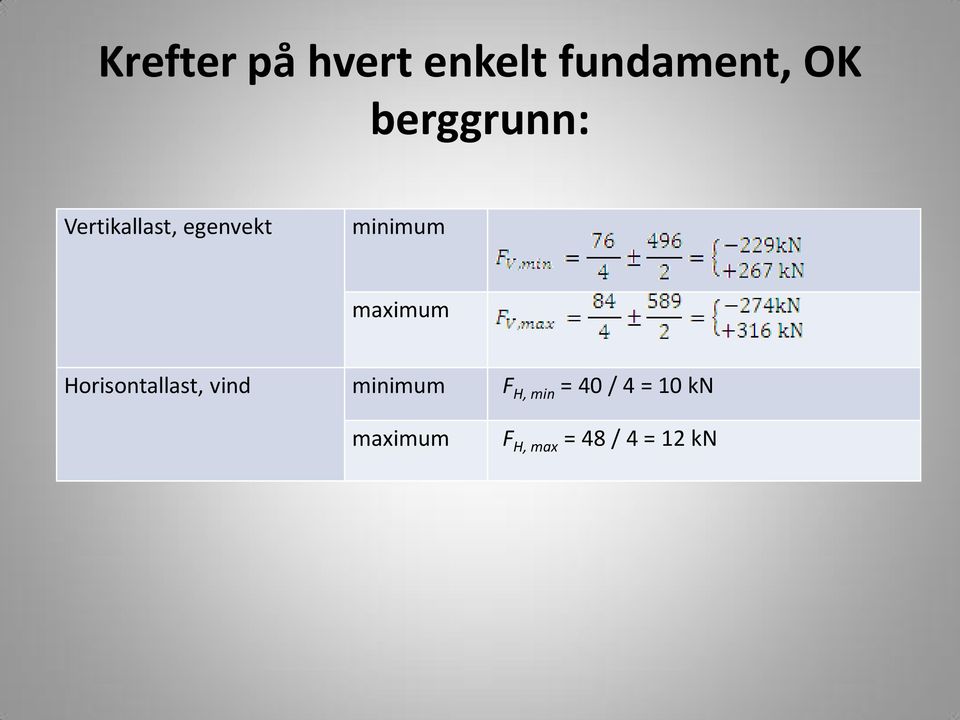 maximum Horisontallast, vind minimum F H,