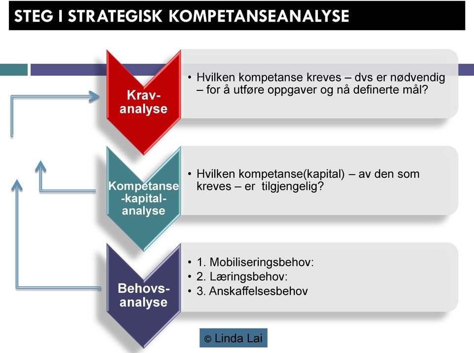 Kompetanse -kapitalanalyse Hvilken kompetanse(kapital) av den som kreves