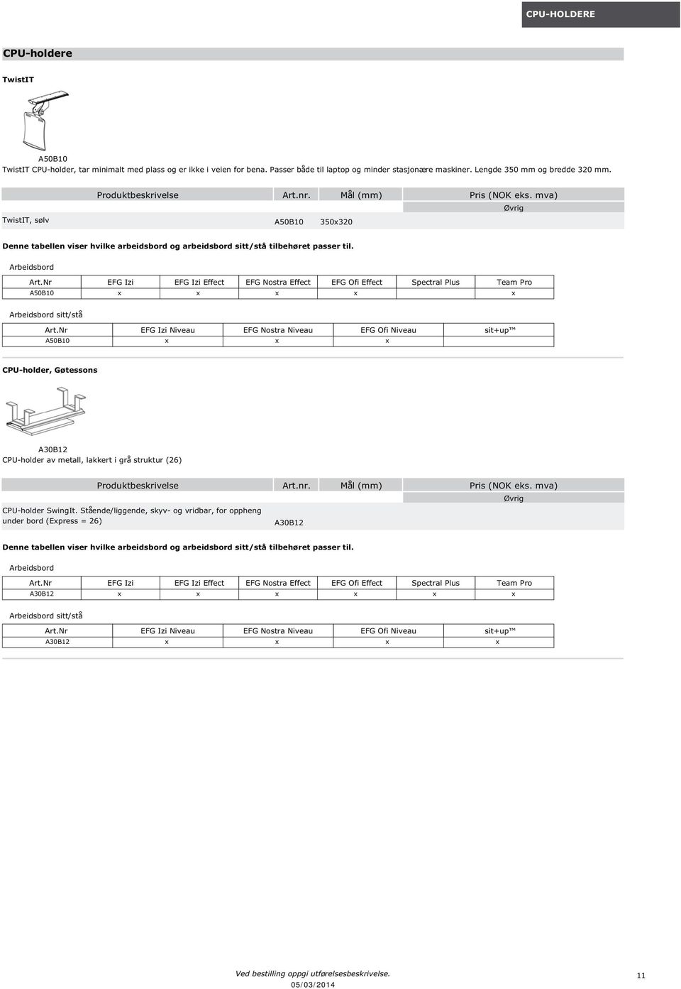 Nr EFG Izi EFG Izi Effect EFG Nostra Effect EFG Ofi Effect Spectral Plus Team Pro A50B10 x x x x x Arbeidsbord sitt/stå Art.