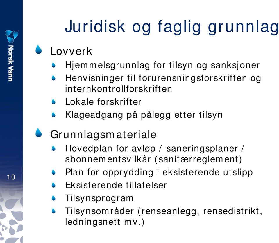 Grunnlagsmateriale Hovedplan for avløp / saneringsplaner / abonnementsvilkår (sanitærreglement) Plan for