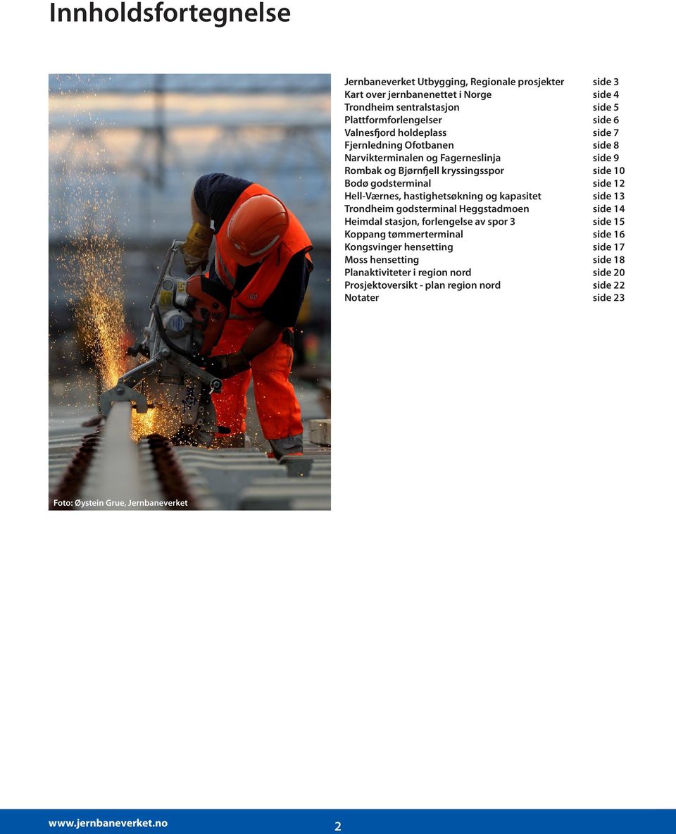 hastighetsøkning og kapasitet side 13 Trondheim godsterminal Heggstadmoen side 14 Heimdal stasjon, forlengelse av spor 3 side 15 Koppang tømmerterminal side 16 Kongsvinger hensetting