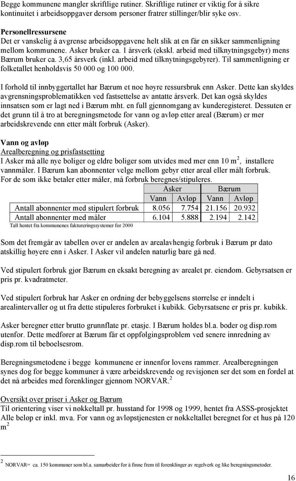 arbeid med tilknytningsgebyr) mens Bærum bruker ca. 3,65 årsverk (inkl. arbeid med tilknytningsgebyrer). Til sammenligning er folketallet henholdsvis 50 000 og 100 000.