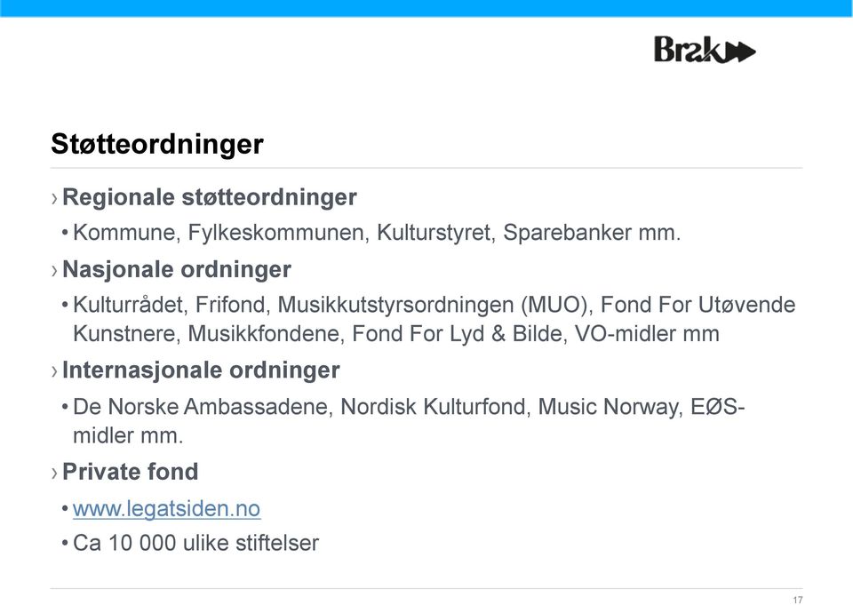 Musikkfondene, Fond For Lyd & Bilde, VO-midler mm Internasjonale ordninger De Norske Ambassadene,