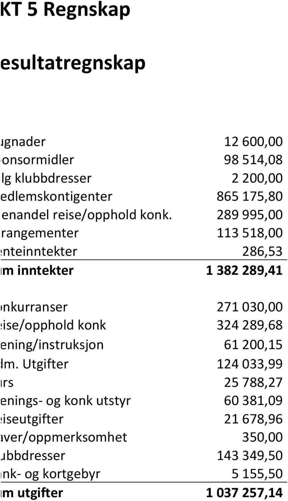 Utgifter Kurs Trenings- og konk utstyr Reiseutgifter Gaver/oppmerksomhet Klubbdresser Bank- og kortgebyr Sum utgifter 12 600,00 98