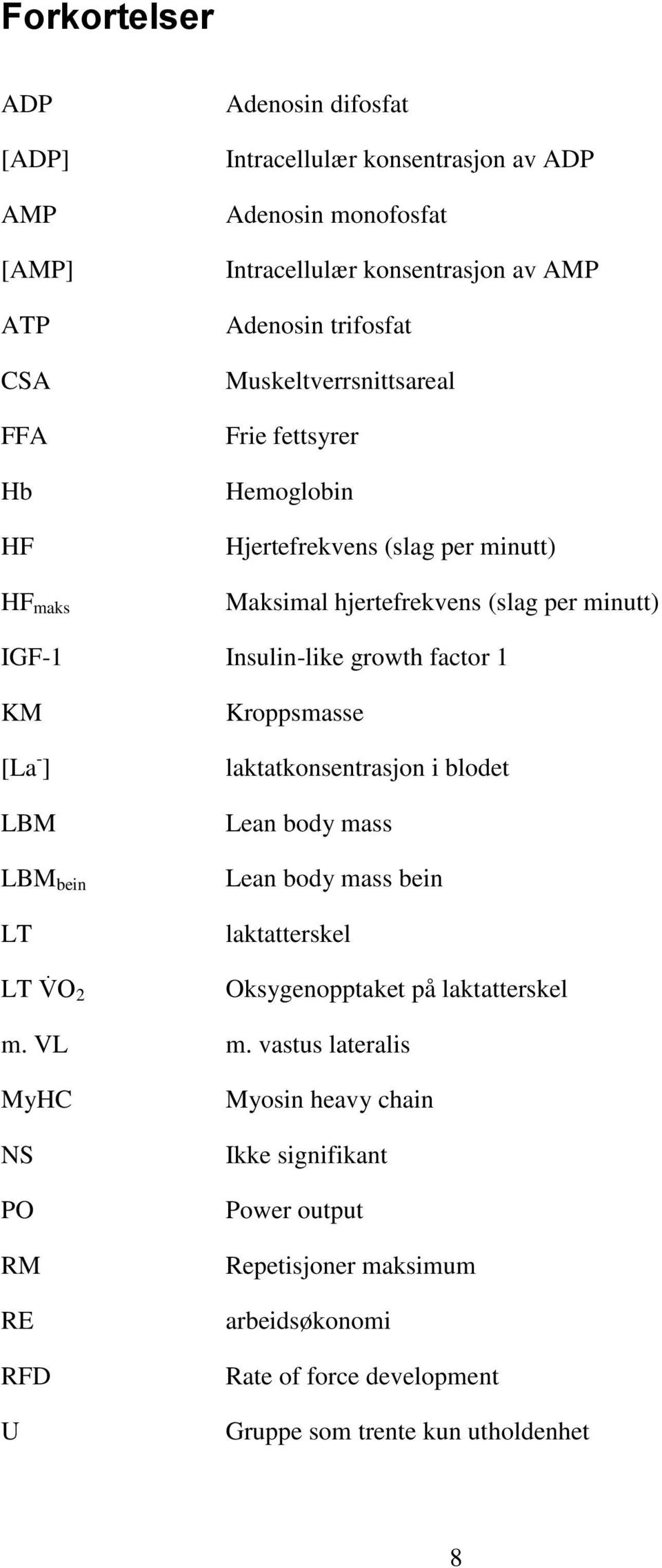 factor 1 KM [La - ] LBM LBM bein LT Kroppsmasse laktatkonsentrasjon i blodet Lean body mass Lean body mass bein laktatterskel LT 2 Oksygenopptaket på laktatterskel m. VL m.