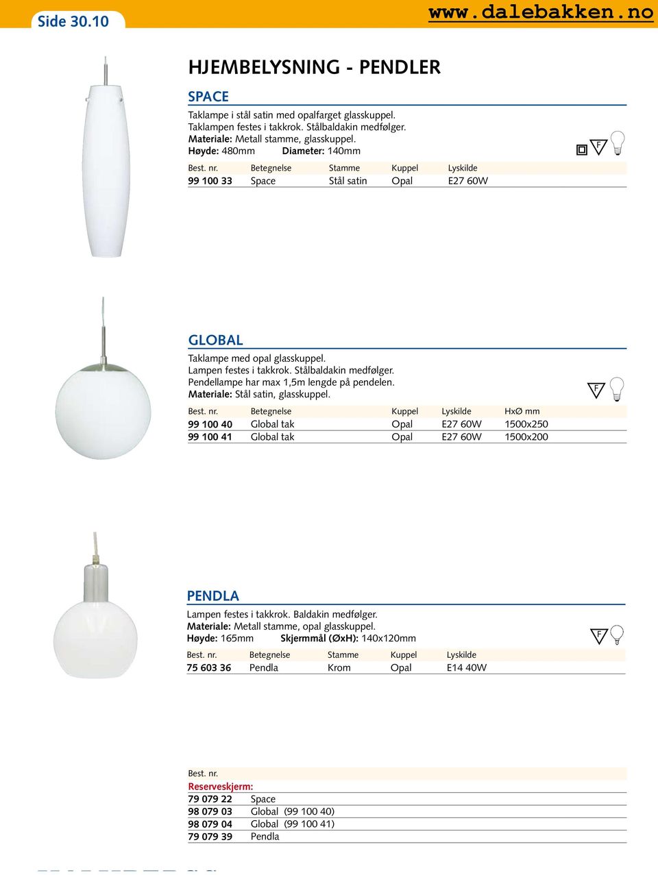 Pendellampe har max 1,5m lengde på pendelen. Materiale: Stål satin, glasskuppel.