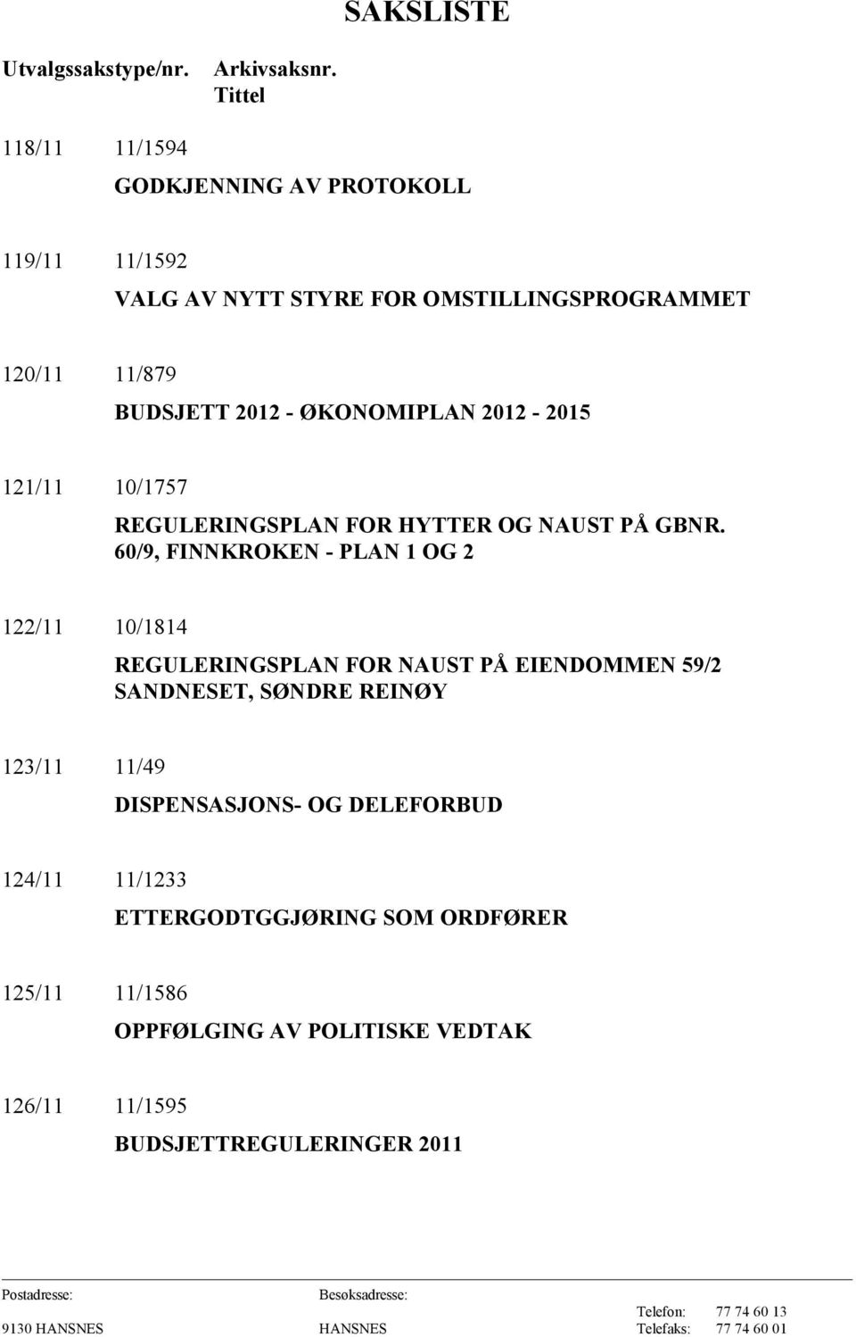 ØKONOMIPLAN 2012-2015 121/11 10/1757 REGULERINGSPLAN FOR HYTTER OG NAUST PÅ GBNR.
