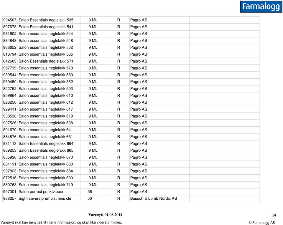 essentials neglelakk 579 9 ML R Pagro AS 930544 Salon essentials neglelakk 580 9 ML R Pagro AS 959450 Salon essentials neglelakk 582 9 ML R Pagro AS 822752 Salon essentials neglelakk 593 9 ML R Pagro