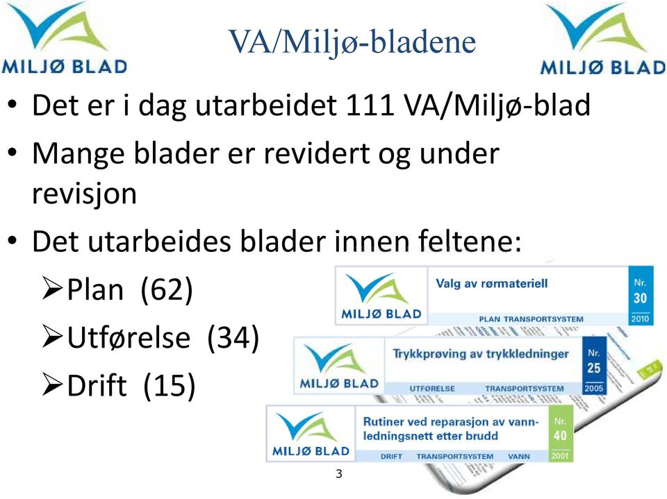 og under revisjon Det utarbeides blader