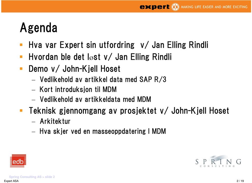 MDM Vedlikehold av artikkeldata med MDM Teknisk gjennomgang av prosjektet v/ John-Kjell Hoset
