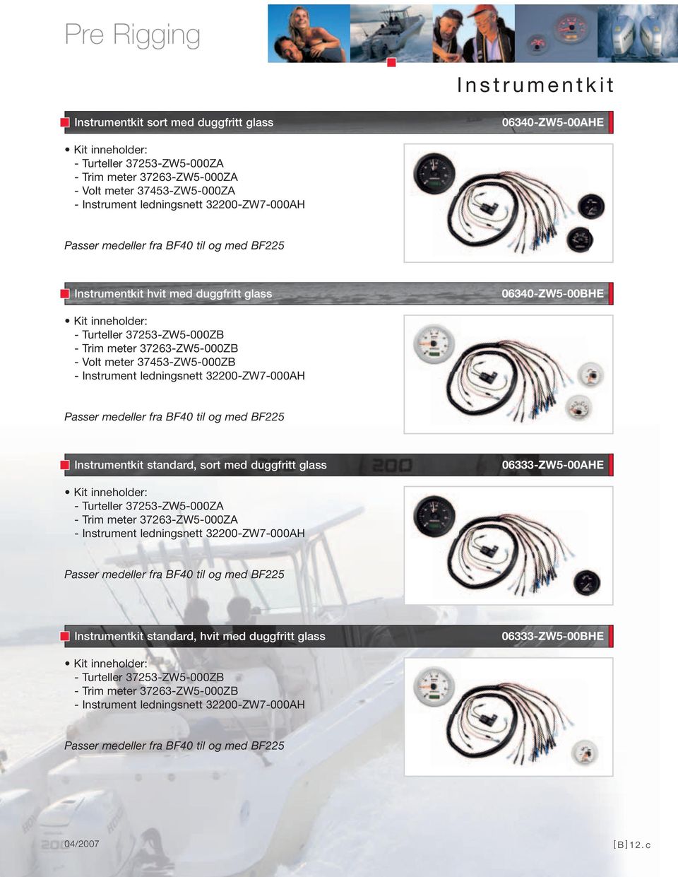 37453-ZW5-000ZB - Instrument ledningsnett 32200-ZW7-000AH Passer medeller fra BF40 til og med BF225 Instrumentkit standard, sort med duggfritt glass 06333-ZW5-00AHE Kit inneholder: - Turteller