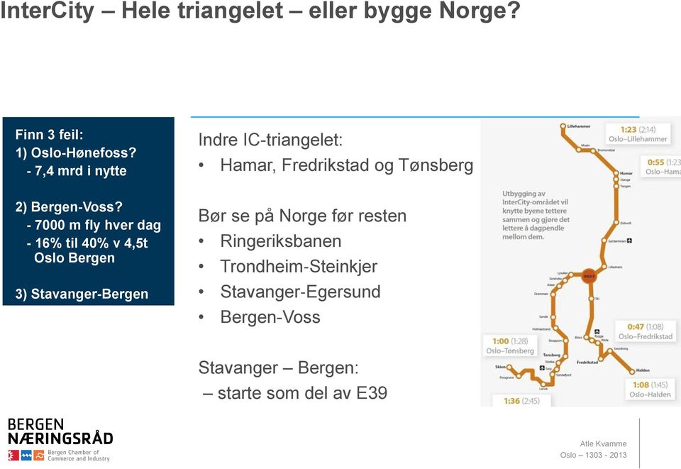 - 7000 m fly hver dag - 16% til 40% v 4,5t Oslo Bergen 3) Stavanger-Bergen - 27 fly hver dag Bør