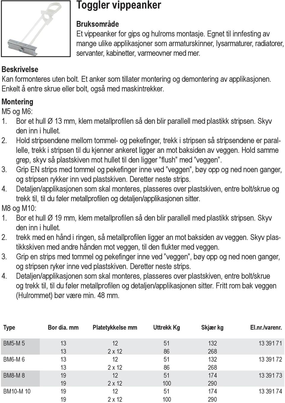 Et anker som tillater montering og demontering av applikasjonen. Enkelt å entre skrue eller bolt, også med maskintrekker. Montering M5 og M6: 1.