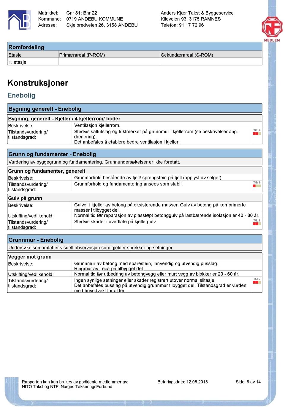 Grunn og fundamenter - Enebolig Vurdering av byggegrunn og fundamentering. Grunnundersøkelser er ikke foretatt.