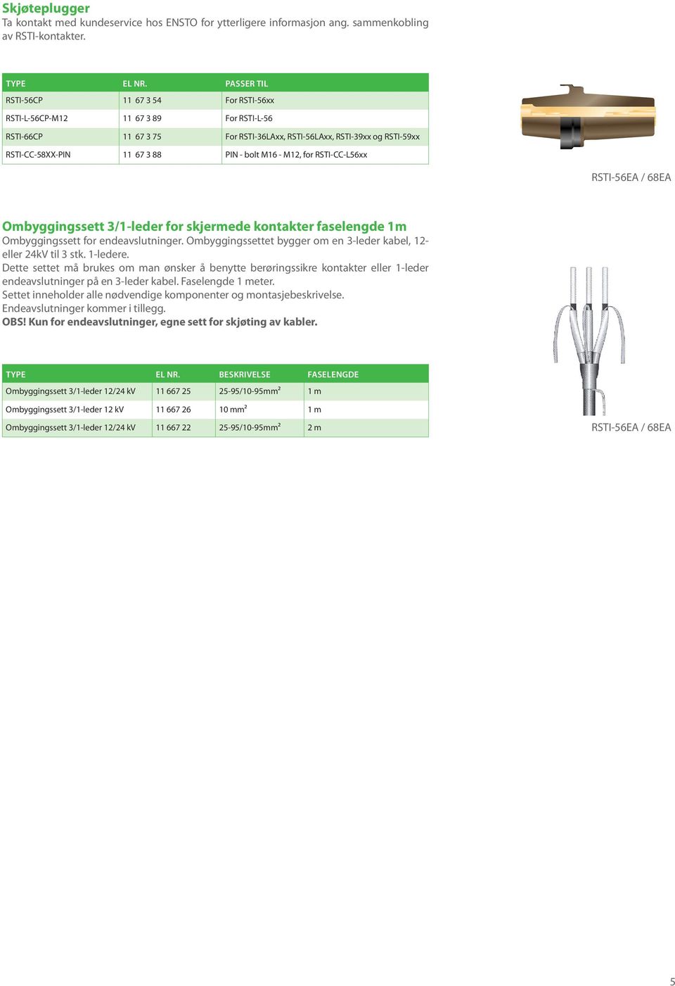 M16 - M12, for RSTI-CC-L56xx RSTI-56EA / 68EA Ombyggingssett 3/1-leder for skjermede kontakter faselengde 1m Ombyggingssett for endeavslutninger.
