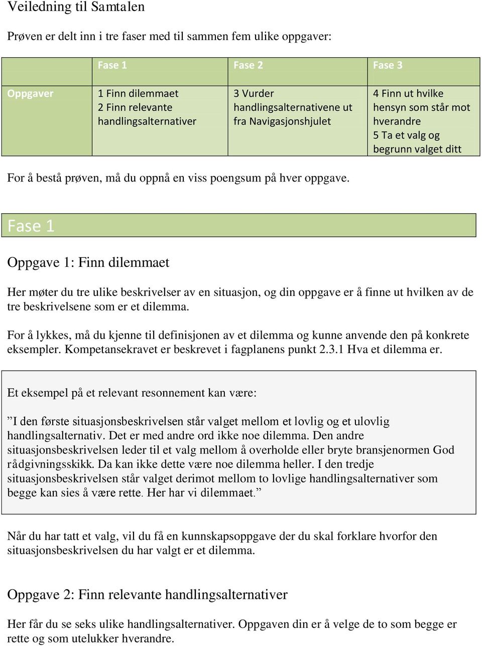 Fase 1 Oppgave 1: Finn dilemmaet Her møter du tre ulike beskrivelser av en situasjon, og din oppgave er å finne ut hvilken av de tre beskrivelsene som er et dilemma.