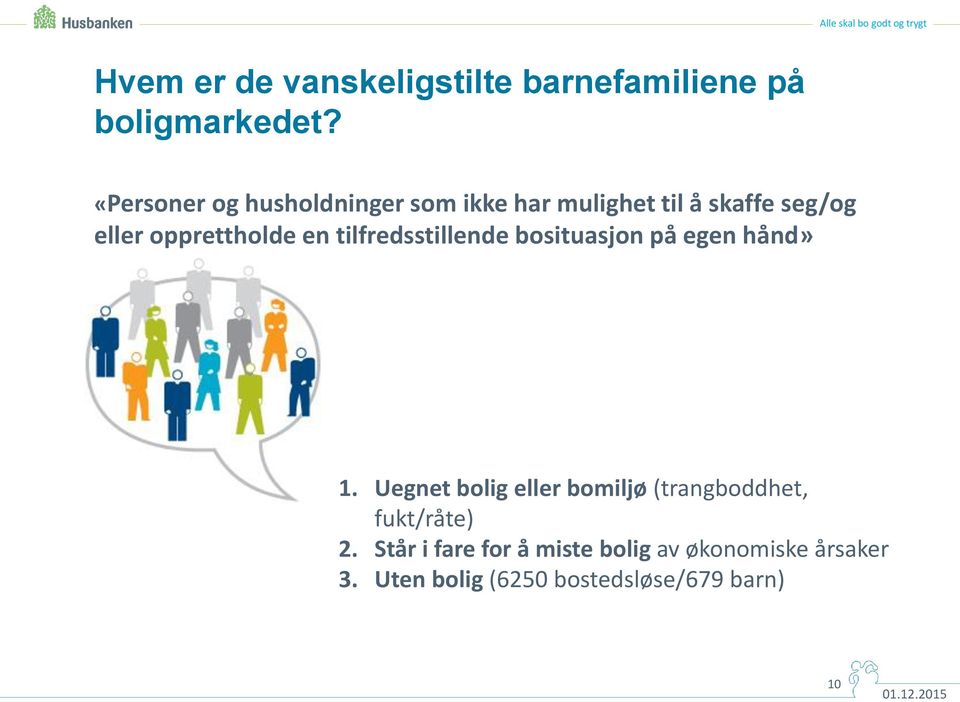 en tilfredsstillende bosituasjon på egen hånd» 1.