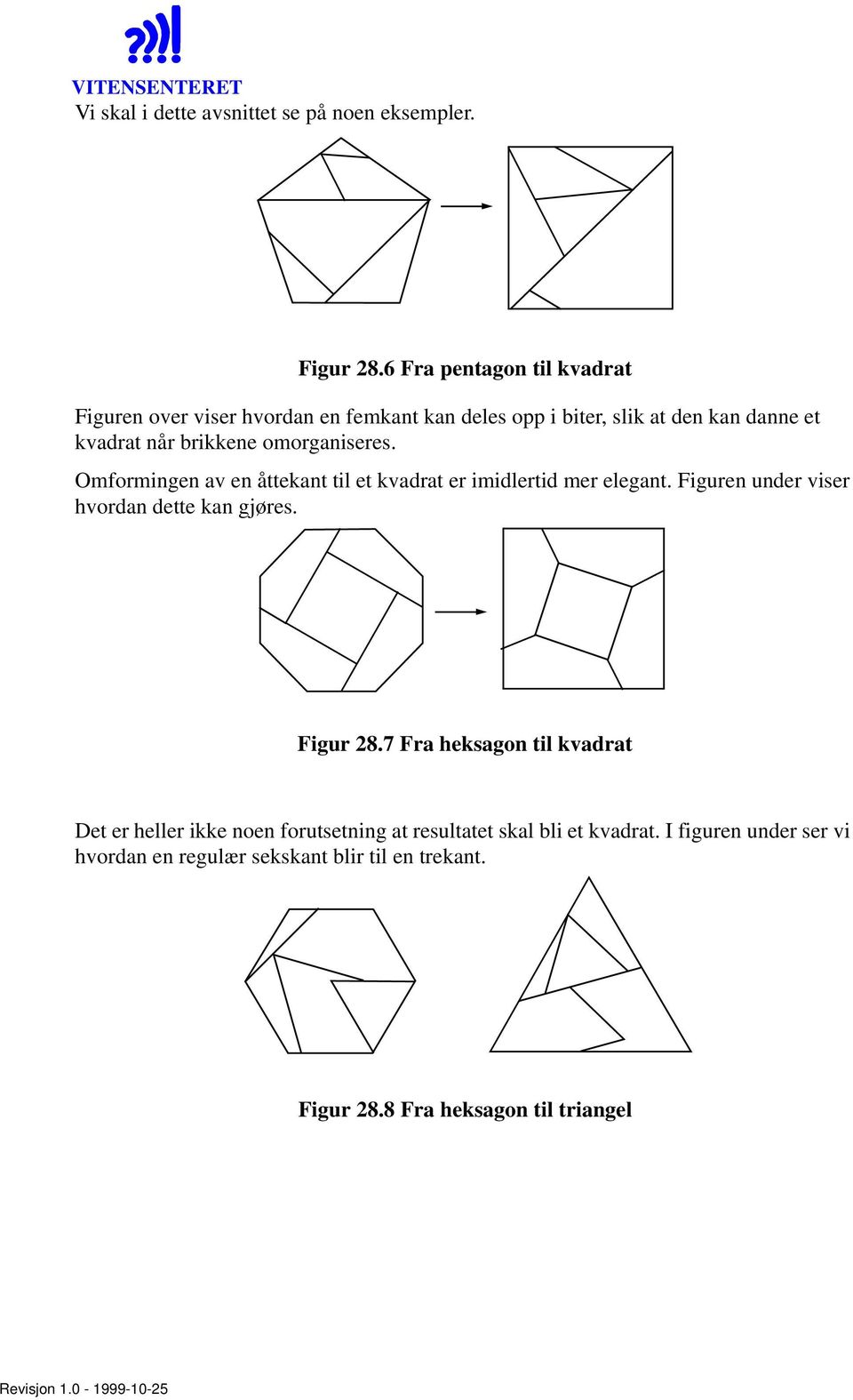 omorganiseres. Omformingen av en åttekant til et kvadrat er imidlertid mer elegant. Figuren under viser hvordan dette kan gjøres.