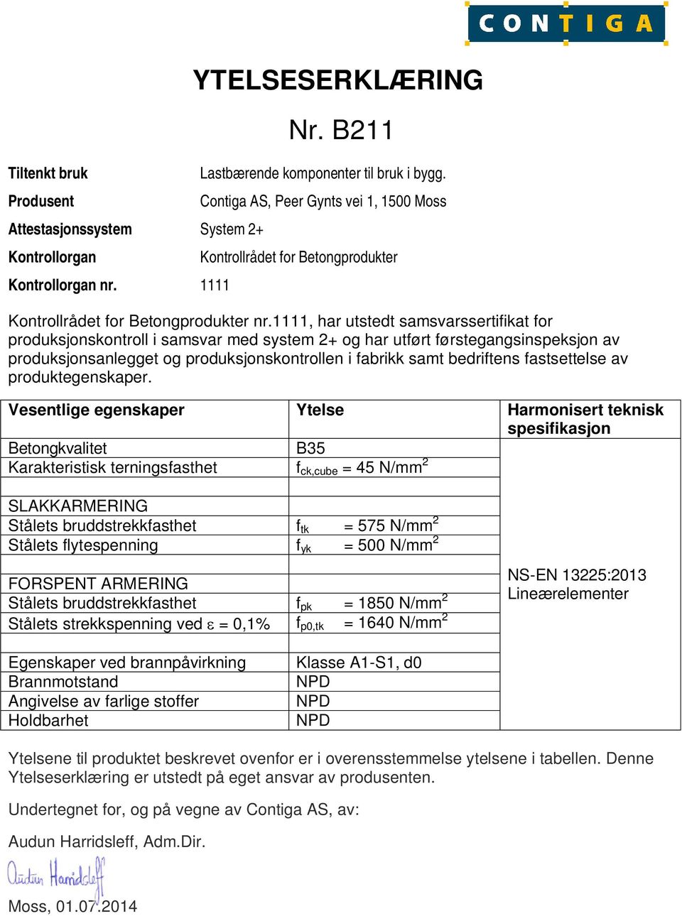 samsvarssertifikat for B35