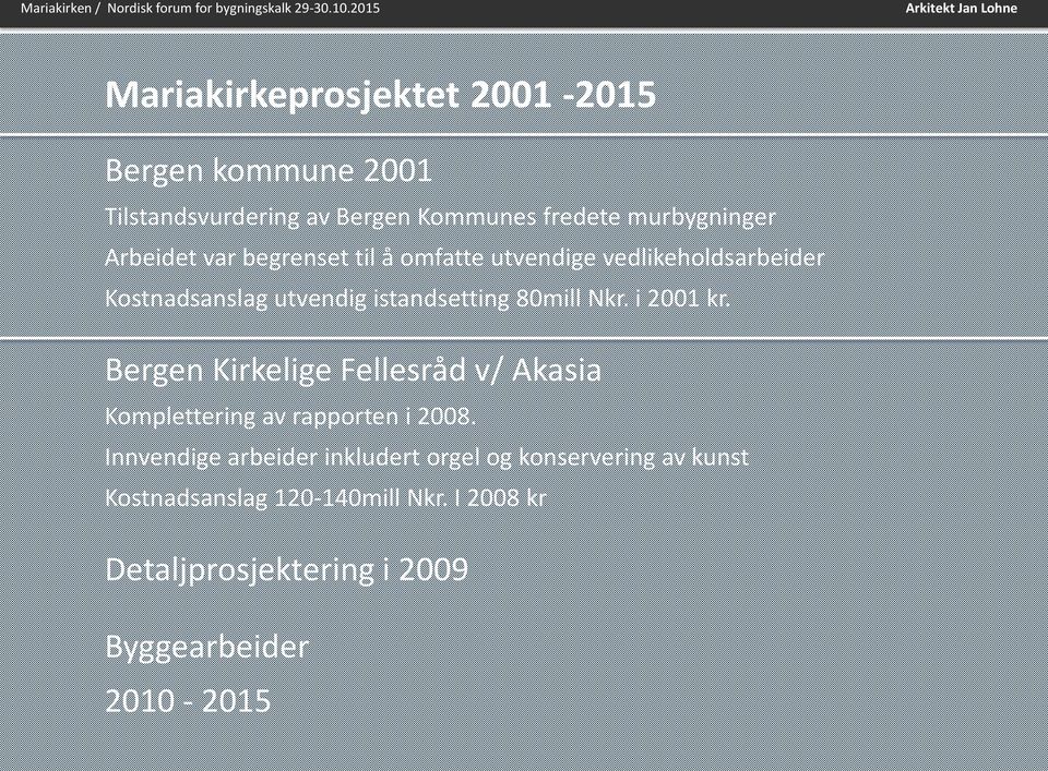 Nkr. i 200 kr. Bergen Kirkelige Fellesråd v/ Akasia Komplettering av rapporten i 2008.
