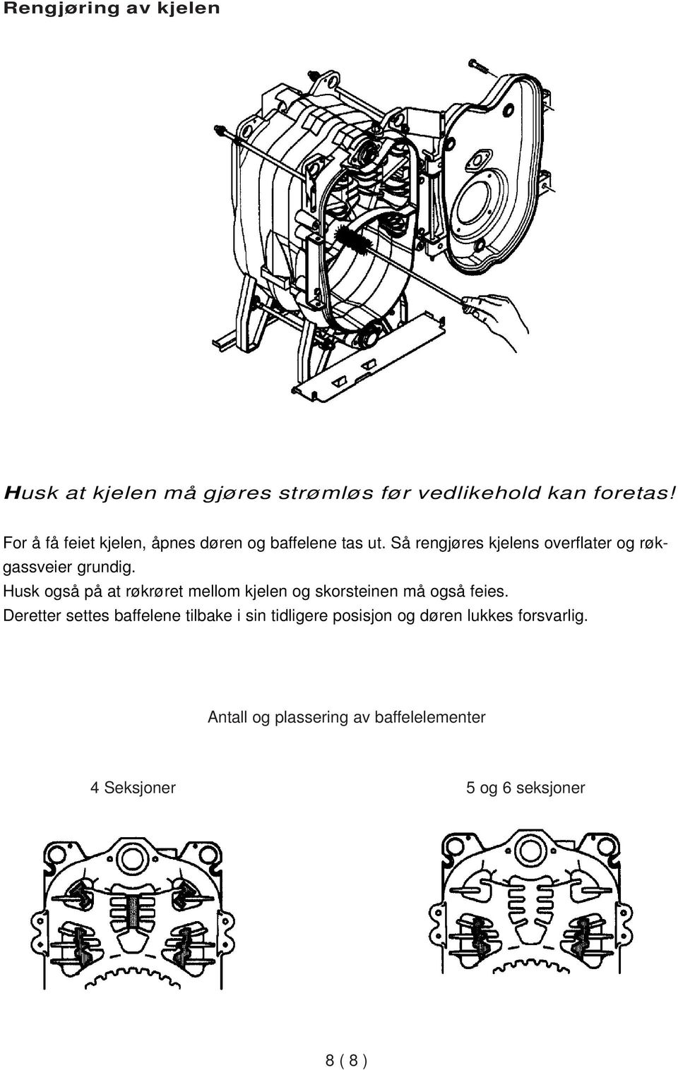 Så rengjøres kjelens overflater og røkgassveier grundig.