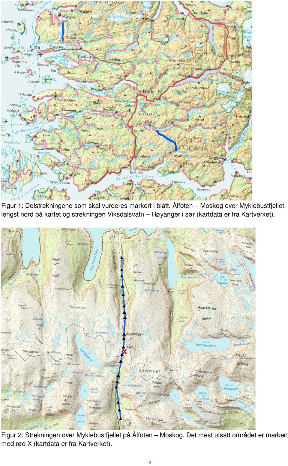 Viksdalsvatn Høyanger i sør (kartdata er fra Kartverket).