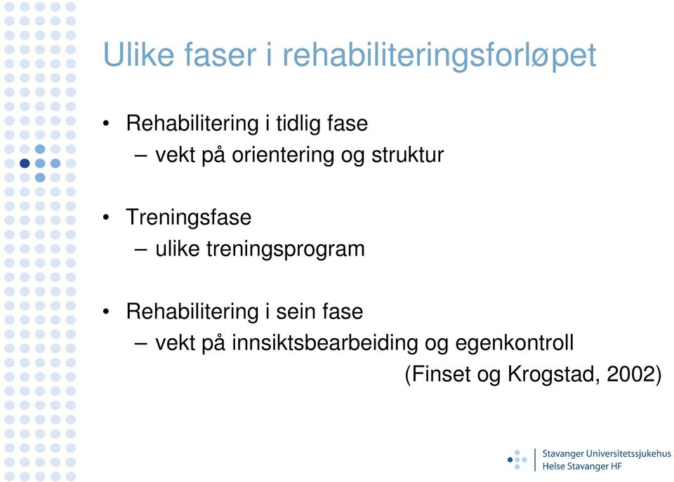 ulike treningsprogram Rehabilitering i sein fase vekt på