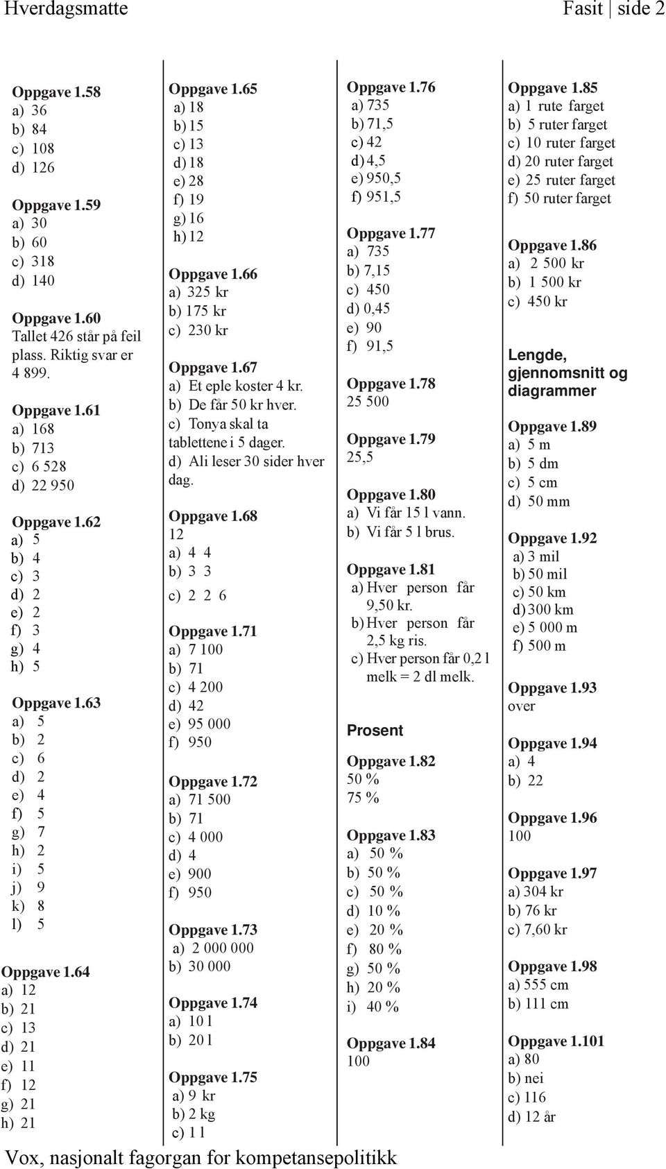 Hverdagsmatte Fasit side 1 - PDF Gratis nedlasting