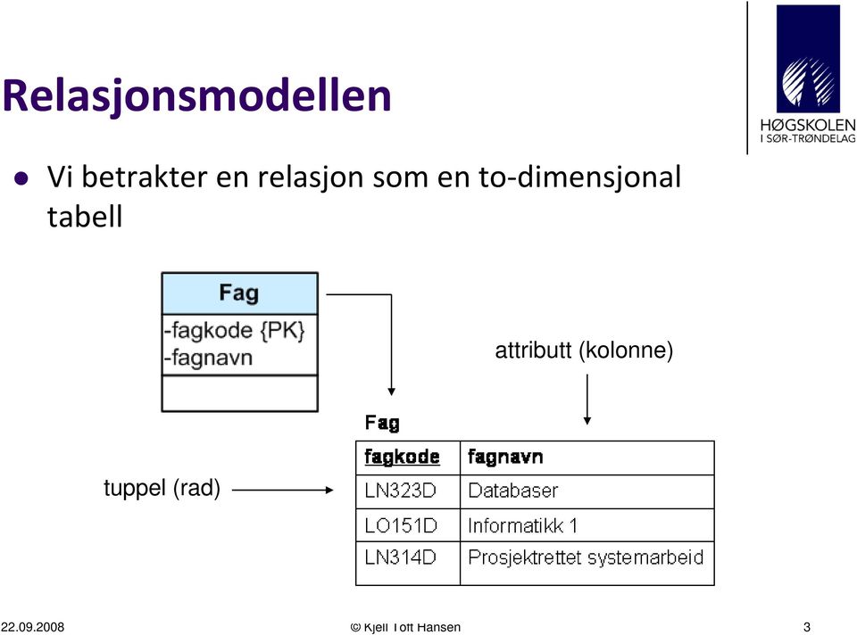 tabell attributt (kolonne) tuppel