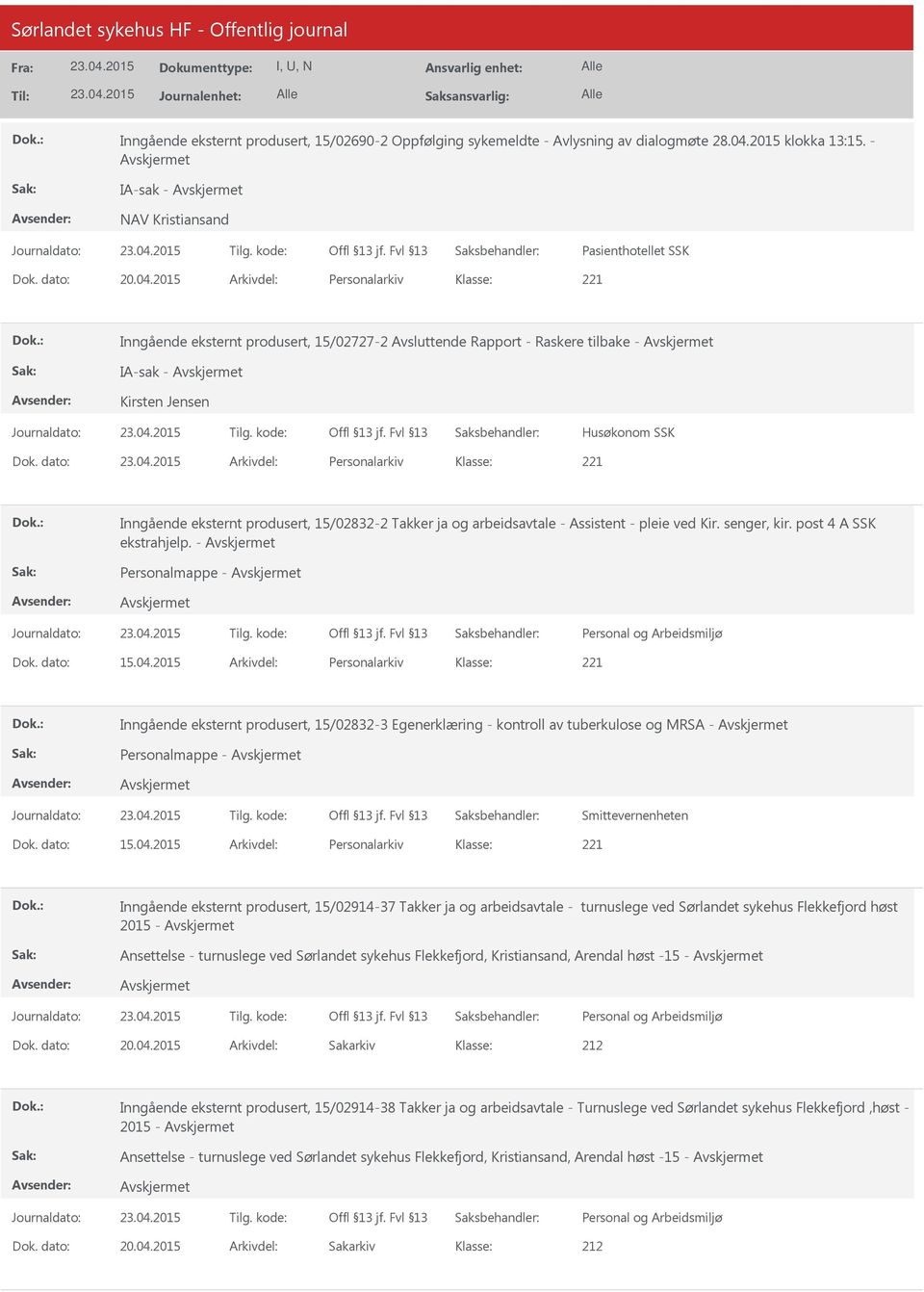 2015 Arkivdel: Personalarkiv Inngående eksternt produsert, 15/02727-2 Avsluttende Rapport - Raskere tilbake - IA-sak - Kirsten Jensen Husøkonom SSK Dok.