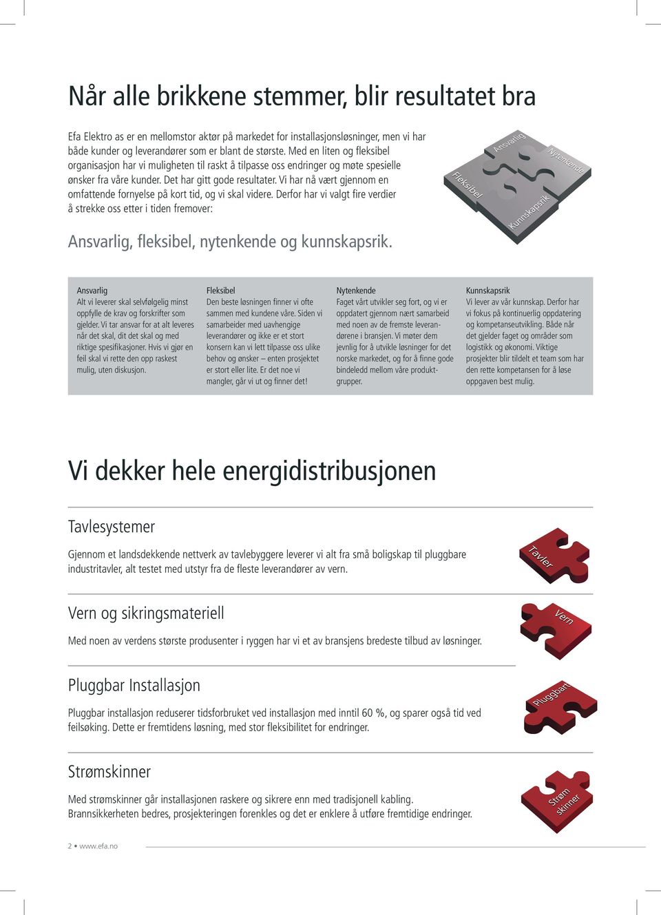 Vi har nå vært gjennom en omfattende fornyelse på kort tid, og vi skal videre. Derfor har vi valgt fire verdier å strekke oss etter i tiden fremover: Ansvarlig, fleksibel, nytenkende og kunnskapsrik.