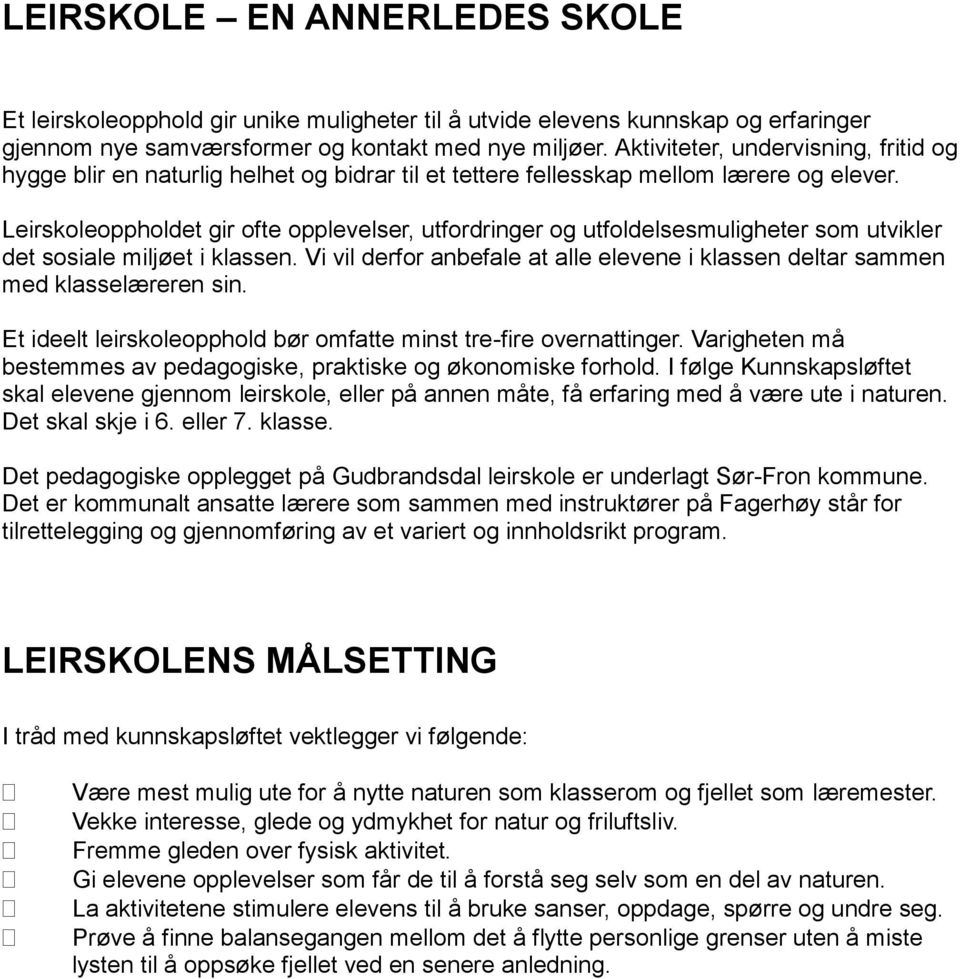Velkommen til Gudbrandsdal Leirskole! - PDF Gratis nedlasting